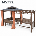 Outdoor Dining Gazebo — Fast-Install Table, Rocking Chairs & Pergola Set